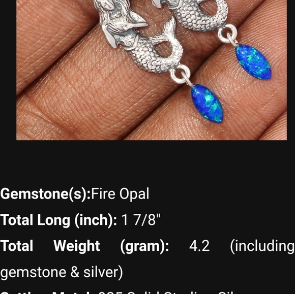 Mermaid Fire Opal 925 Sterling Silver Earrings Jewelry Handmade - Picture 4 of 4